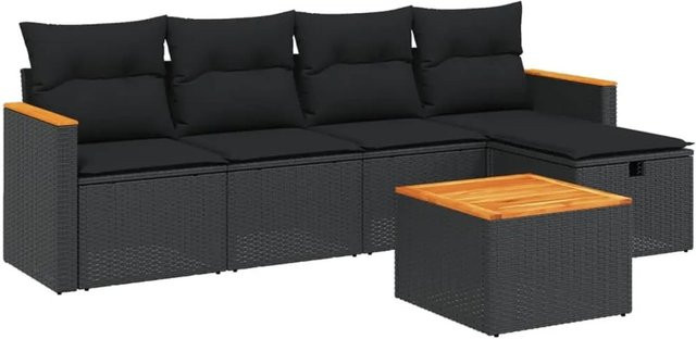 vidaXL 6-tlg Garten-Sofagarnitur in L-Form aus Poly Rattan mit Kissen und Polsterung in Schwarz - Bild 1