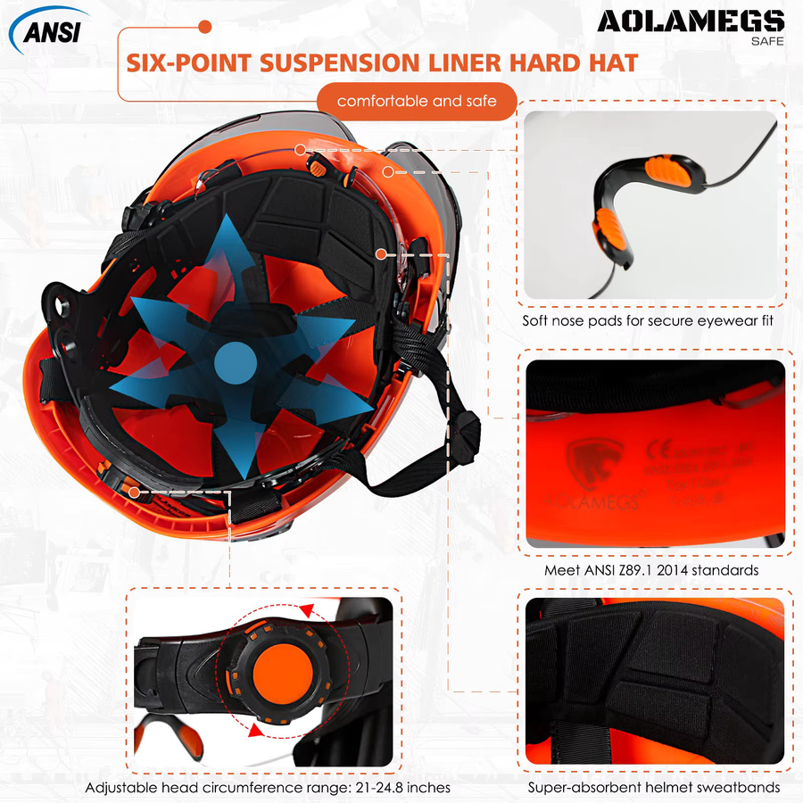 Aolamegs CE-Schutzhelm mit Doppelbrille aus ABS-Kunststoff in Schwarz und Orange - Bild 5