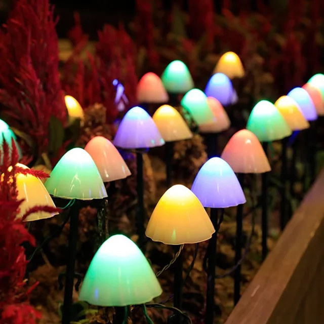 LED Solar Pilz Lichterkette mit 8 Modi für Garten und Terrasse, 10er Set Outdoor Dekolichter aus Kunststoff - Bild 1