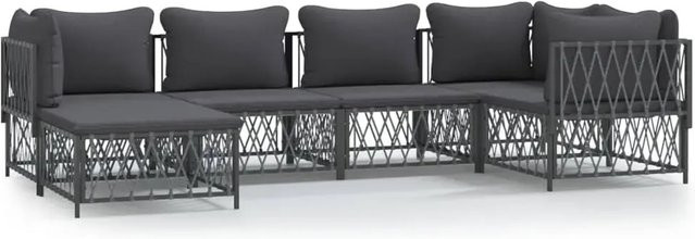 vidaXL 6-tlg Garten-Lounge-Set in L-Form mit Kissen, Anthrazit, pulverbeschichteter Stahl und Textilene - Bild 1