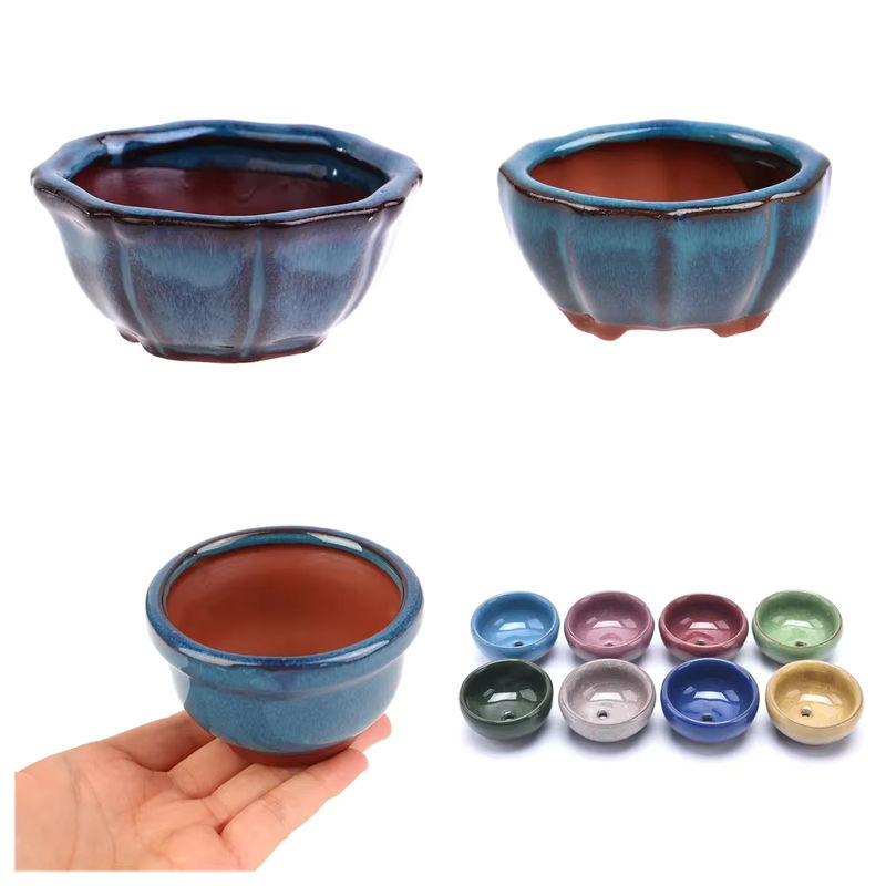 JETTING Bonsai Blumentopf aus Keramik im orientalischen Stil, lila und blau, rund - Bild 6