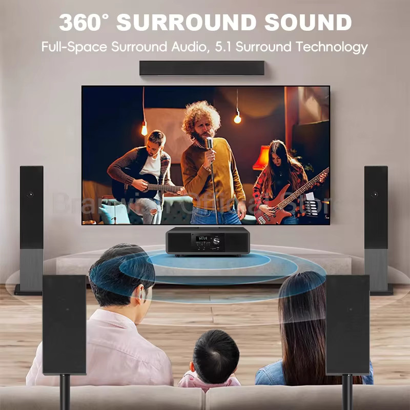 Branwish 5.1-Kanal-Heimkinosystem in Schwarz mit 200 W Spitzenleistung, Subwoofer, Bluetooth 5.0 und kabellosem Mikrofon für Heim-KTV - Bild 2