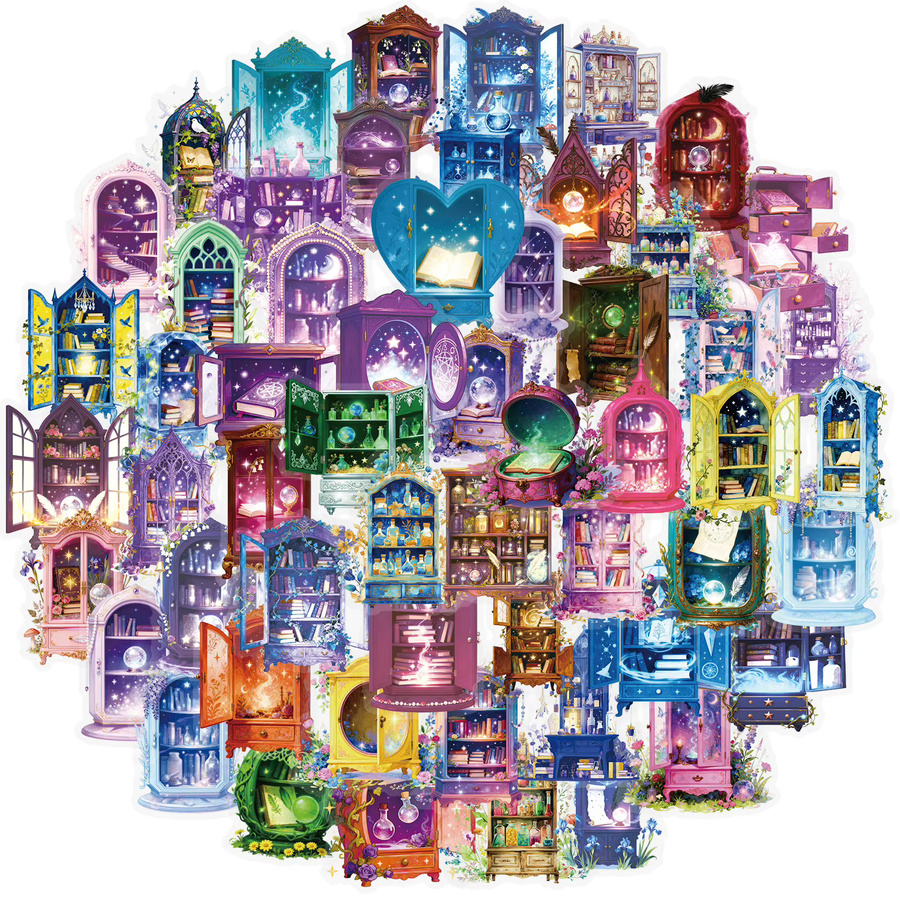 Dream Magic House Aufkleber Set, 56 Stück kreative lila magische Hausmotive, wasserdichte und transparente PET-Aufkleber, Multicolour - Bild 6