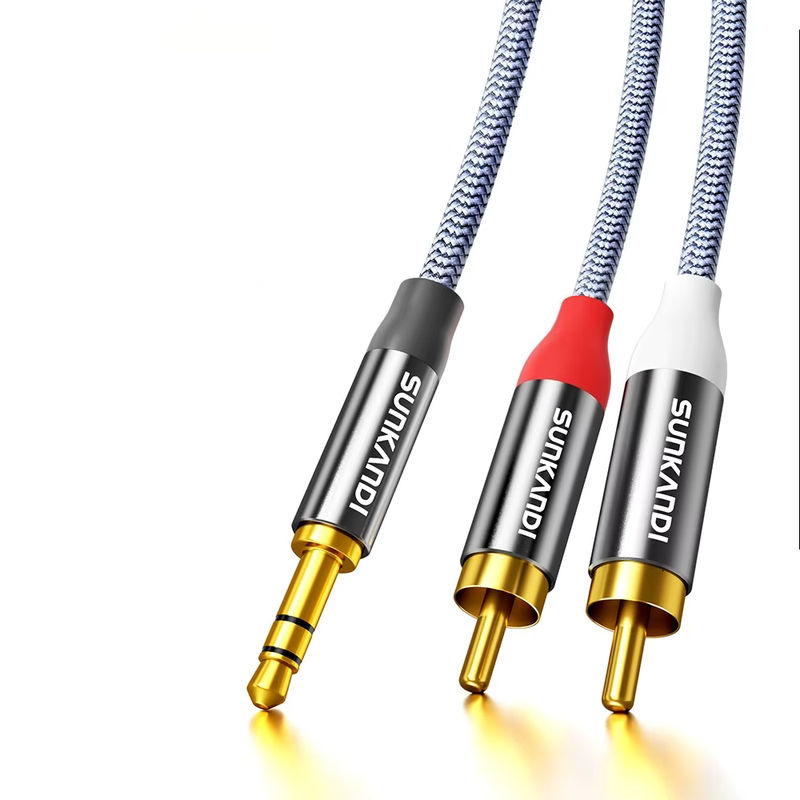 SUNKANDI Stereo-Aux-Kabel 3,5 mm Klinke auf 2 RCA Stecker in Grau für Smartphones, Tablets und Lautsprecher - Bild 7