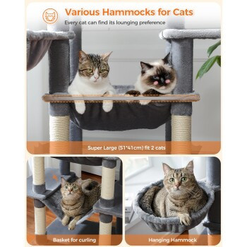 Pawz Road Kratzbaum für Katzen in Grau mit Sisalstamm, Hängematte, Höhle und integriertem Spielzeug, Höhe: 175 cm - Bild 2