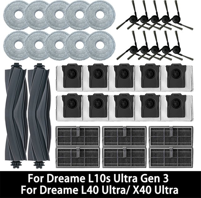 Dreame L10s Ultra Gen 3 Roboterstaubsauger Ersatzteil-Set mit Hauptbürste, Seitenbürste, HEPA-Filter, Wischtuch und Staubbeutel - Bild 1