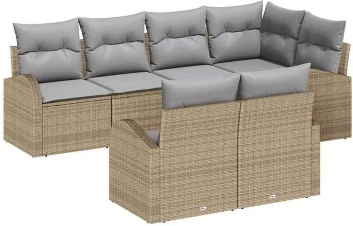 vidaxl Garten-Sofa-Set aus Poly-Rattan mit 7 Kissen in Beige und Hellgrau - Bild 1
