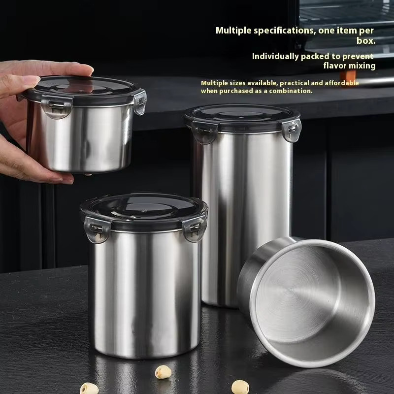 Hoeaden Edelstahl-Vorratsdosen-Set in Silber mit Clip-Verschluss, 500 ml, 900 ml und 1400 ml - Bild 4