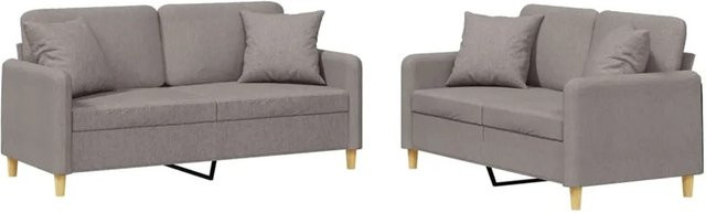 vidaXL 2-teilige Sofagarnitur mit Kissen in Taupe und Grau aus Stoff mit Armlehnen - Bild 1