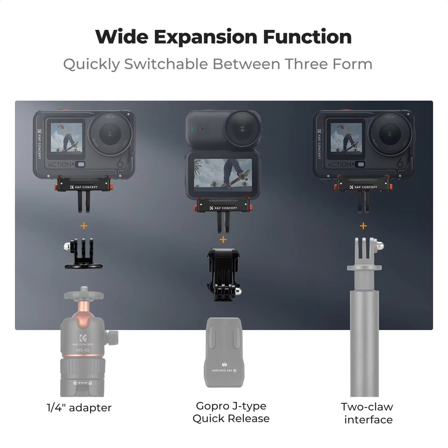 K&F CONCEPT Magnetische Schnellwechselhalterung für DJI Osmo Action 6 und DJI Osmo Action Nano, Schwarz, mit 1/4 Zoll Gewinde und GoPro-Adapter - Bild 3