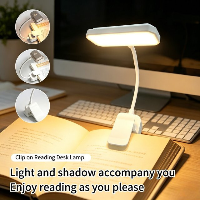 GGBEE Mini LED Clip-Buchlampe in Weiß, wiederaufladbar, dimmbar und flexibel für zum Lesen, Studieren und als Nachtlicht - Bild 1