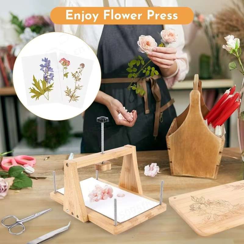 Handgefertigtes Holz-Blumenpresse-Set in Braun mit abnehmbarem Design zum Trocknen von Pflanzen für DIY-Handwerksarbeiten - Bild 3