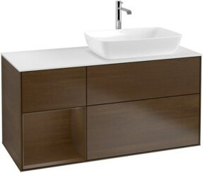 V&B Waschtischunterschrank Finion in Weiß mit Walnuss-Regal, Breite: 120 cm - Bild 1