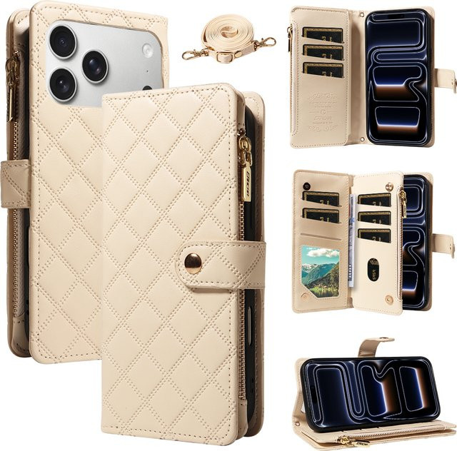 Beige Kunstleder Handyhülle als Wallet Cover für Samsung Galaxy S25 S24 S23 S22 S21 S20 S10 S9 S8 Ultra Plus FE Serie mit Anti-Drop Schutz - Bild 1