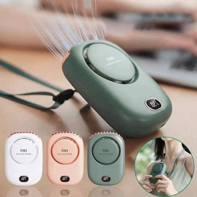 KUALOOL Mini Halsventilator tragbar und blattlos in Grün mit verstellbarem Trageband und USB-Wiederaufladung - Bild 1