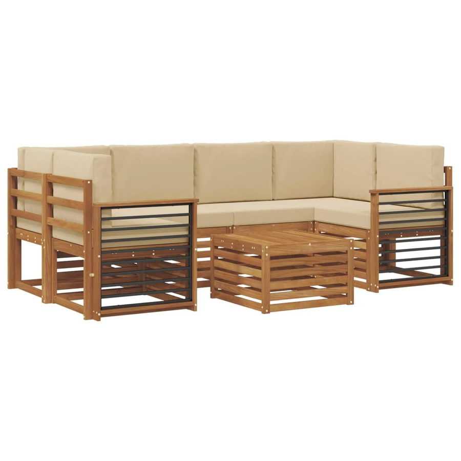 vidaXL Sofagarnitur 7-teilig aus Massivholz Akazie in Natur und Beige mit Polsterung und L-Form - Bild 2