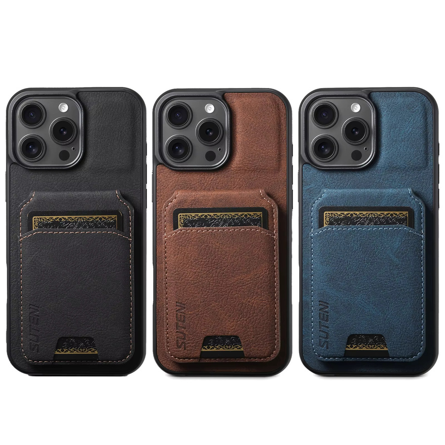 SUTENI Luxus Kunstleder Standhülle mit Lychee-Textur und Kartenfach in Blau für iPhone 17 Pro Max 16 Plus 15 14 13 12 mit mattiertem Finish - Bild 6