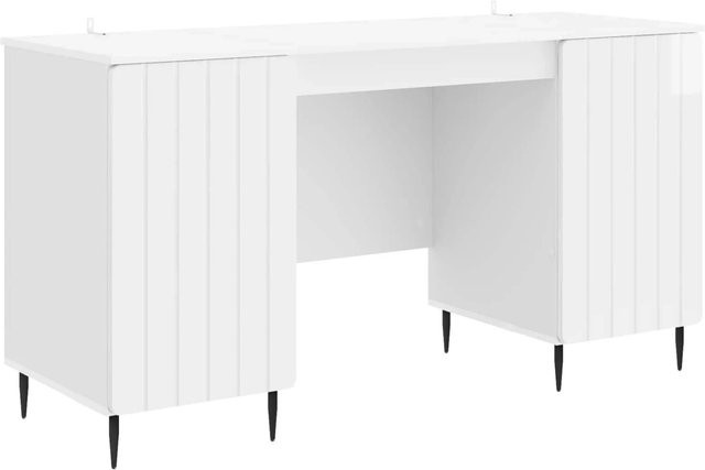 vidaXL Schreibtisch in Weiß mit Hochglanz-Finish, B/T/H: 142,5 x 50 x 75 cm - Bild 1