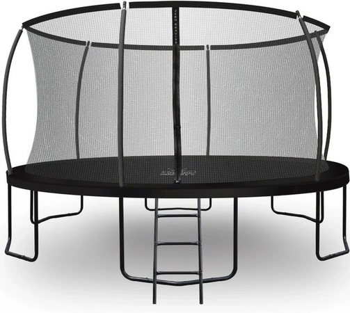 Zero Gravity Trampolin für Outdoor mit Klappnetz, Leiter und Bodenankern, Farbe: Schwarz/Silber