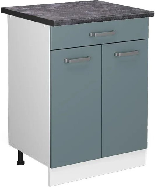 Vicco Küchenunterschrank R-Line in Blau-Grau/Weiß mit Schubladen und Türen, B/T/H: 60 x 60 x 81,6 cm - Bild 1