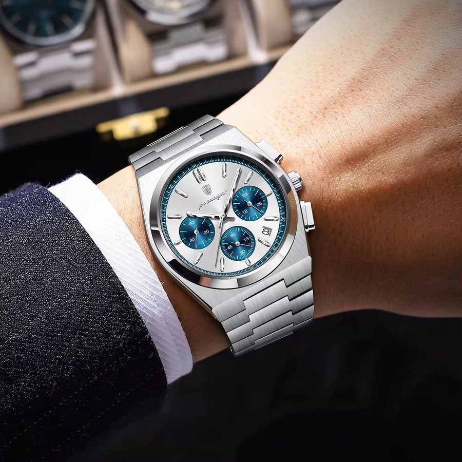 POEDAGAR Chronograph Armbanduhr, Edelstahl, Quarz, Datum, Herren - Bild 5