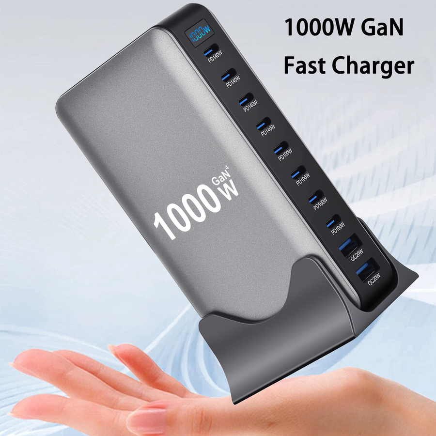 OEING 1000W GaN Schnelle Ladestation mit 10 Ports und PD 3.1 USB Typ C Desktop Ladegerät in Grau - Bild 4
