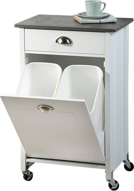 Kesper Küchenwagen mit Mülltrennsystem und Schublade in Weiß/Grau, B/H/T: 50 x 79 x 39 cm - Bild 1