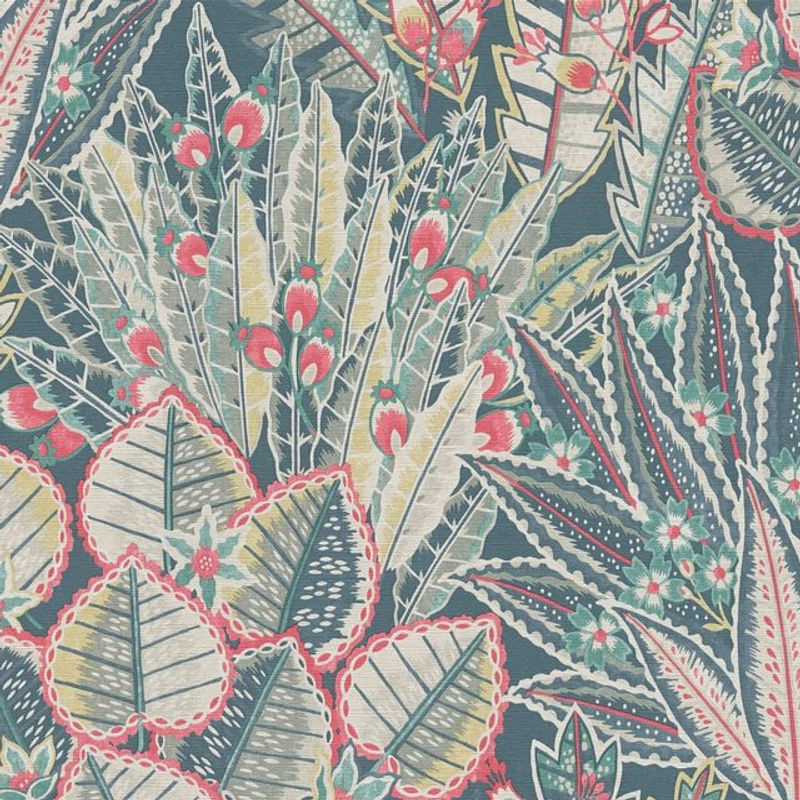 Profhome Vliestapete mit floralen Ornamenten, heißgeprägt und leicht strukturiert, mehrfarbig in Blau Grün Rot, 5,33 m2 - Bild 1