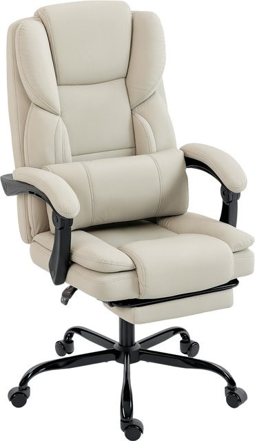 Ergonomischer HOMCOM Bürostuhl in Beige mit verstellbarer Rückenlehne, Fußstütze und Kunstleder-Polsterung - Bild 1