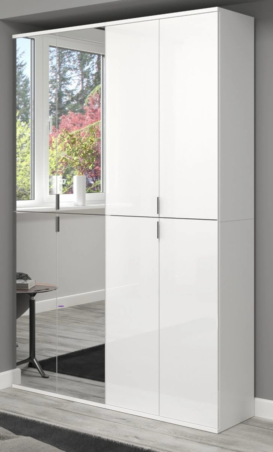 Inn.Furn Garderobenschrank SystemX in Weiß Hochglanz mit Spiegel, B/T/H: 122 x 34 x 193 cm - Bild 1