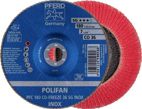 PFERD POLIFAN Fächerschleifscheibe CO-FREEZE 36 SG INOX für Edelstahl Durchmesser: 180 mm, Bohrungs-Ø: 22,23 mm - Bild 1