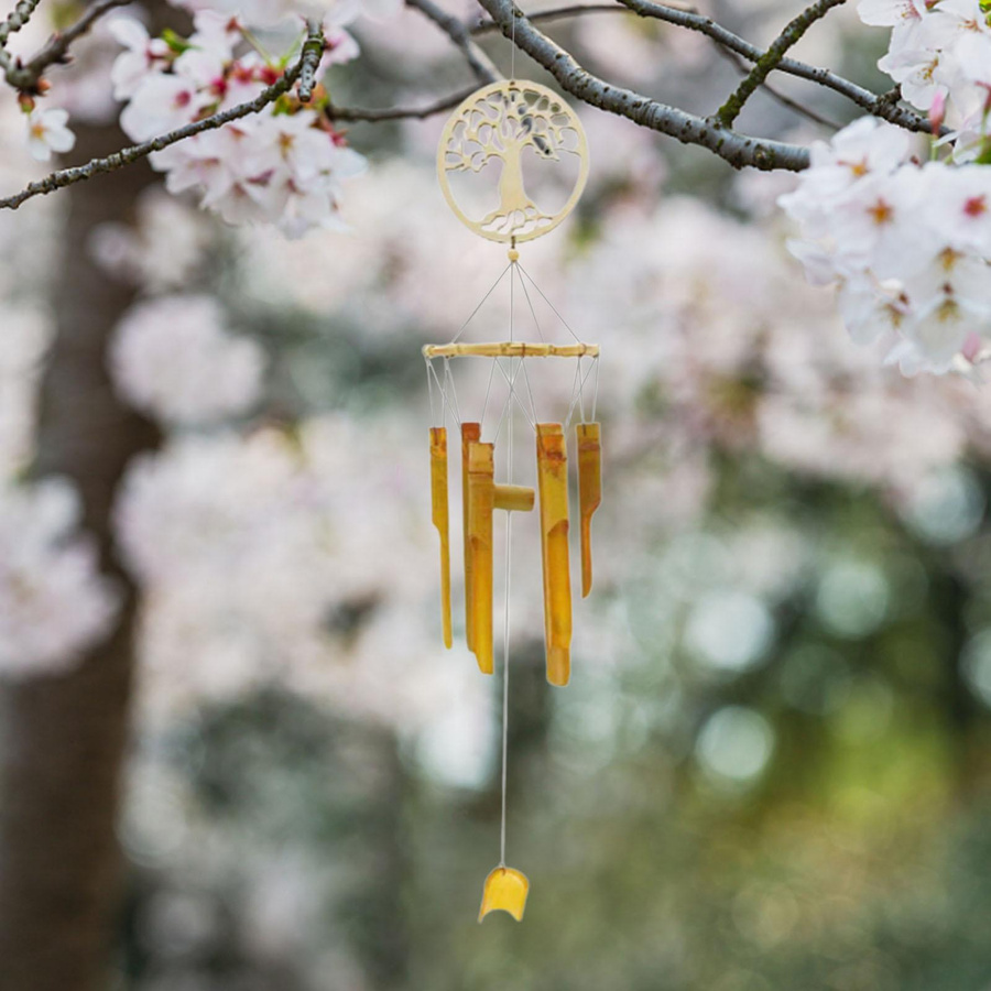 Antikes Windspiel aus Bambus in Braun für Garten und Hof zum Aufhängen - Bild 2