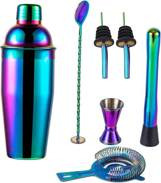 5/7-teiliges Regenbogen Cocktail Shaker Set aus Edelstahl, Boston Shaker Barkeeper Kit für Party und Bar, Mehrfarbig - Bild 1