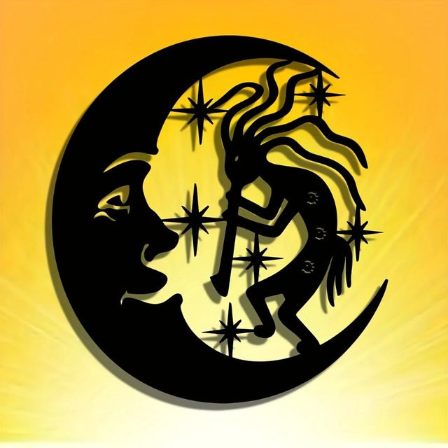 Kokopeli Metall-Wandkunst von CIFBUY, schwarz-goldene lasergeschnittene Eisenskulptur im Südwest-Stil, B/H: 40 x 40 cm - Bild 1