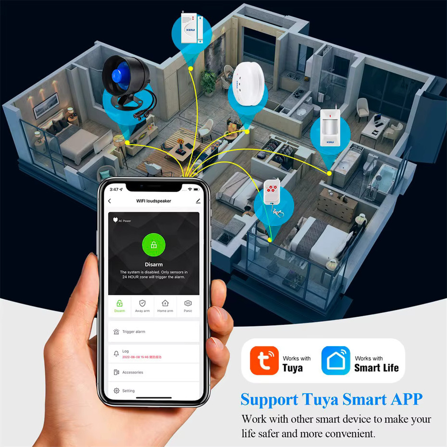 KERUI Einbrecher Sicherheitssystem mit 120db WIFI Lautsprecher Horn, Infrarot-Bewegungsmelder und Türsensor Alarm Kit - Bild 2
