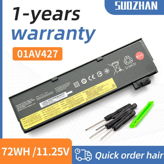 SUOZHAN Laptop Batterie 72Wh für Lenovo ThinkPad T470 T480 T570 T580 P51S P52S in Schwarz (01AV427 01AV428 01AV492 01AV423 SB10K) - Bild 1