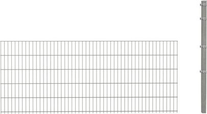 hadra Doppelstabmattenzaun Erweiterungs-Set in Silbergrau, 2,5 m Länge, inkl. Eckpfosten und Klemmhalter aus verzinktem Stahl - Bild 1