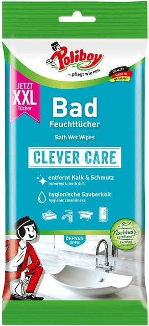 Poliboy Bad-Feuchttücher im XXL-Format mit Anti-Kalk-Formel für eine streifenfreie Reinigung, 24 Stück - Bild 1