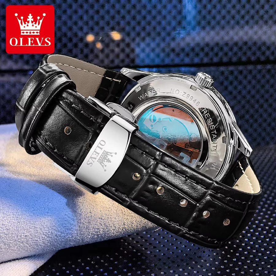 OLEVS Armbanduhr Automatik, Leder, Weiß, Herren - Bild 3