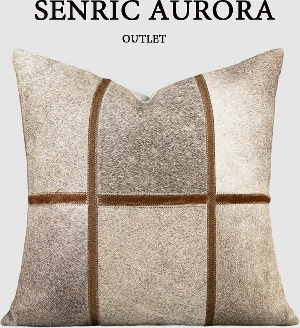 Senric Aurora Kissenbezug aus echtem Rindsleder, quadratisch, beige und grau - Bild 1