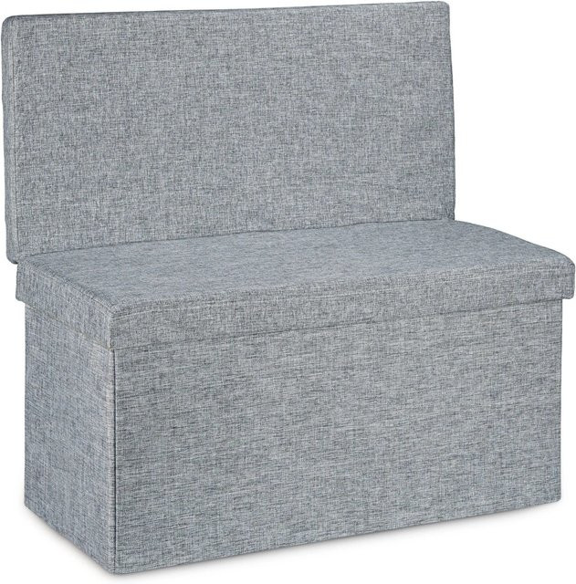 Relaxdays Sitzhocker aus Leinen in Grau, faltbar mit Lehne, B/T/H: 76 x 73 x 38 cm - Bild 1