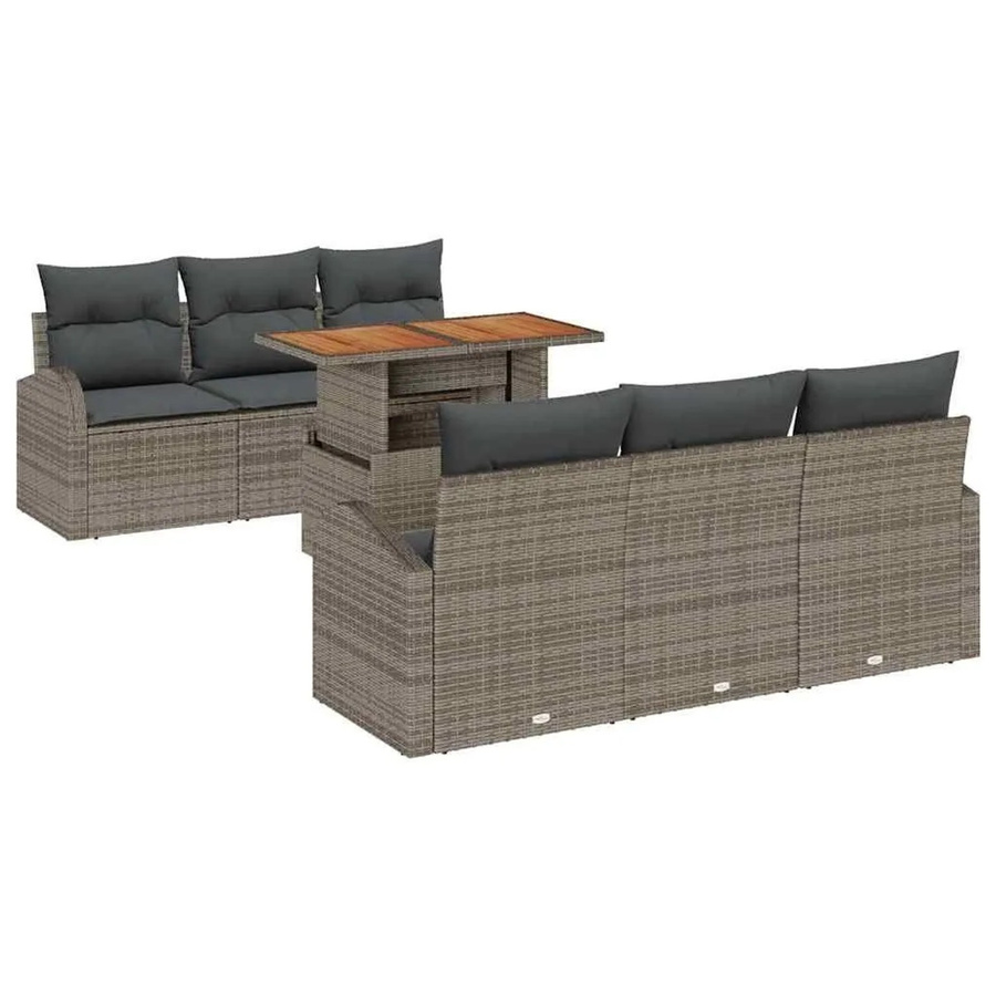 vidaXL Garten-Sofa-Set 7-tlg. in Grau mit Kissen und Couchtisch aus Akazienholz und Metall - Bild 2