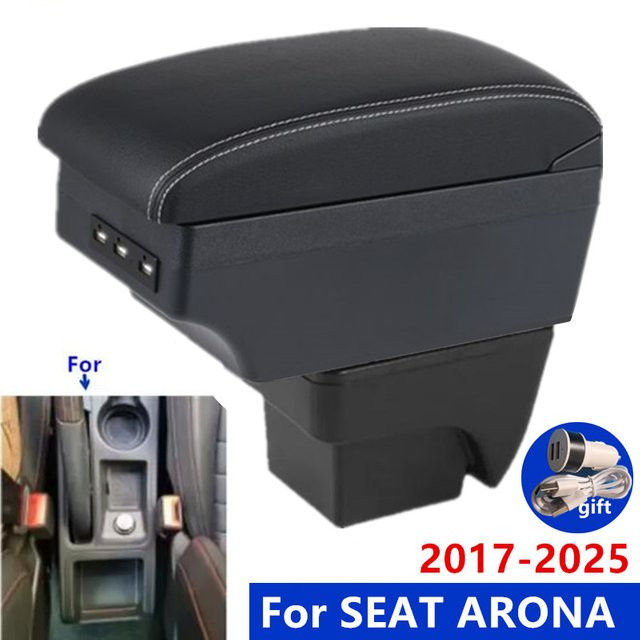 HuangZM Multifunktionale Armlehnen-Aufbewahrungsbox für SEAT ARONA mit USB-C-Ladefunktion in Schwarz - Bild 1