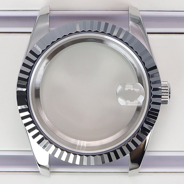 Uhrengehäuse Edelstahl, geriffelt, Saphirglas, Silber, Unisex - Bild 1