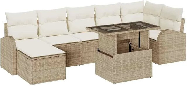 vidaXL Garten-Sofa-Set aus Polyrattan in Beige mit 8 Teilen, L-Form mit Ecksofa, Armsofa, Mittelsitzen, Fußhockern und Tisch sowie integriertem Speicher und Polsterkissen - Bild 1