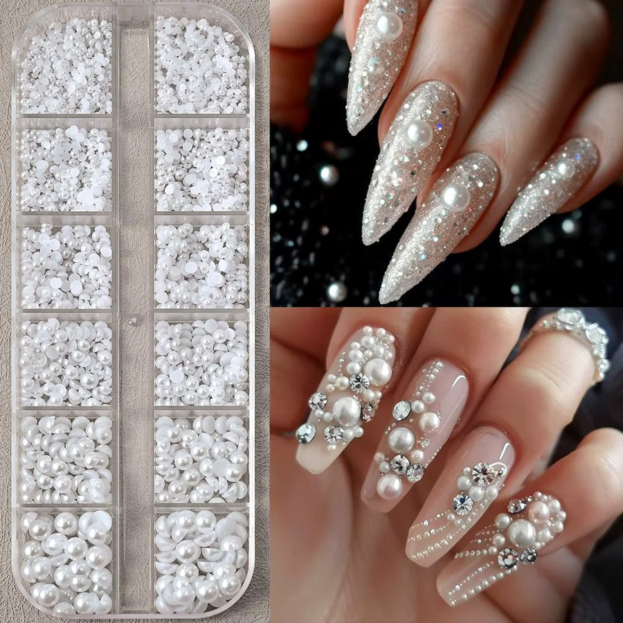 MAFANAILS Nagelcharms, Weiße Perlen, Glänzend, 1,5-5mm - Bild 4