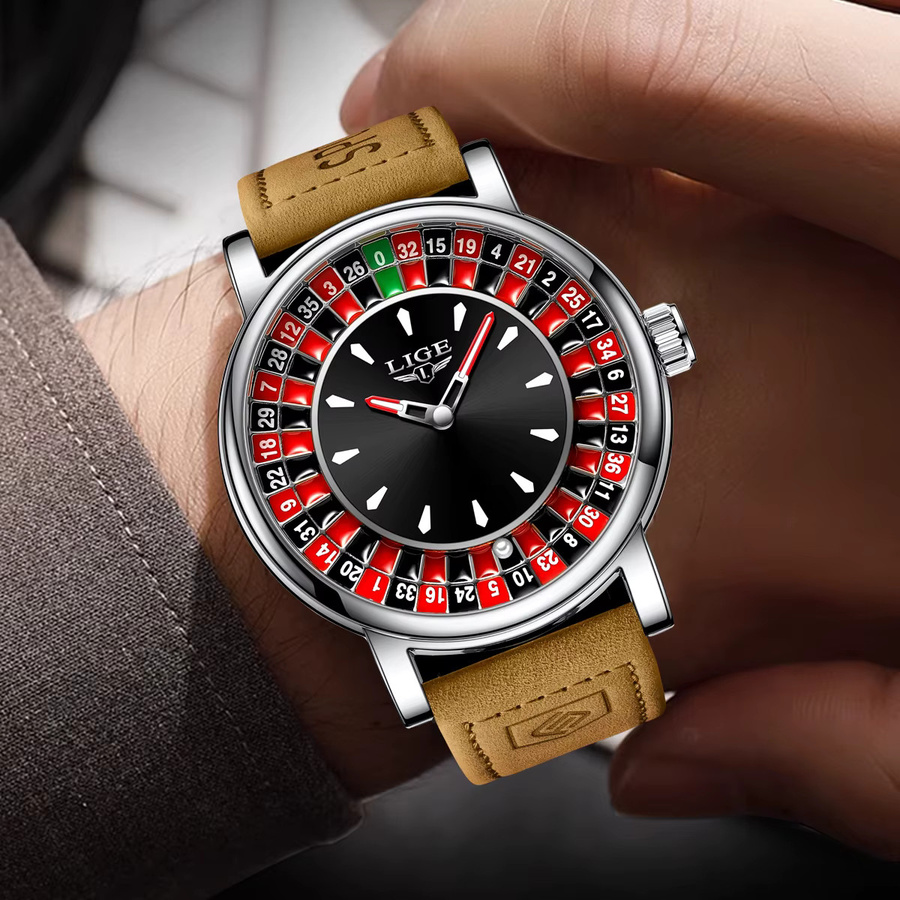 LIGE Armbanduhr Quarz, Leder, Schwarz, Herren - Bild 3