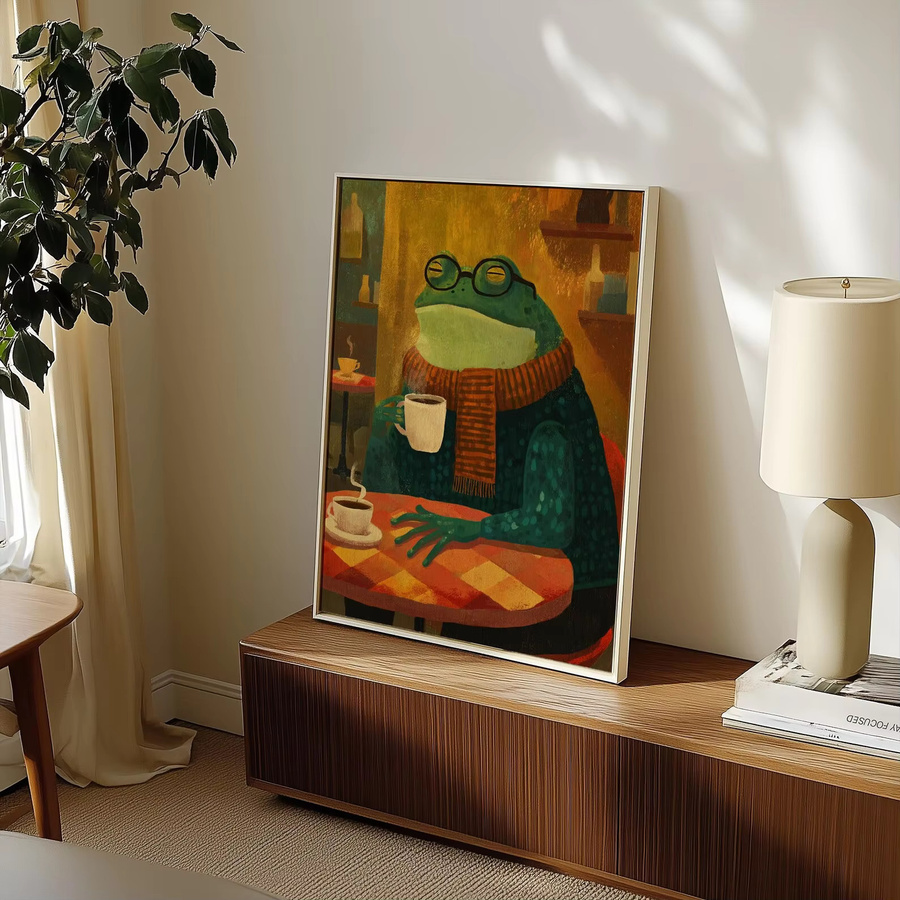 Lustiges Pop-Art Tierposter von SHENCHEN mit einem Frosch, der Kaffee trinkt, mehrfarbiges Papierposter für Kinderzimmer - Bild 2