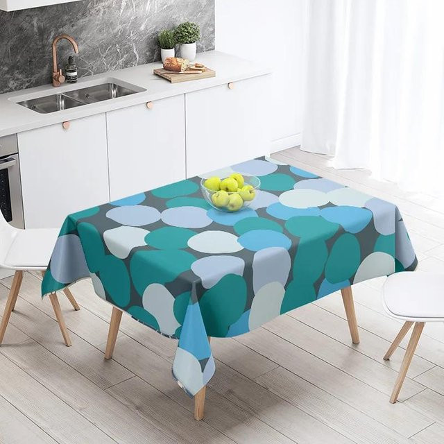 JINGYUE Pet Tischdecke mit geometrischem Design in Blau, wasserabweisend und maschinenwaschbar, B: 100 cm, T: 145 cm - Bild 1