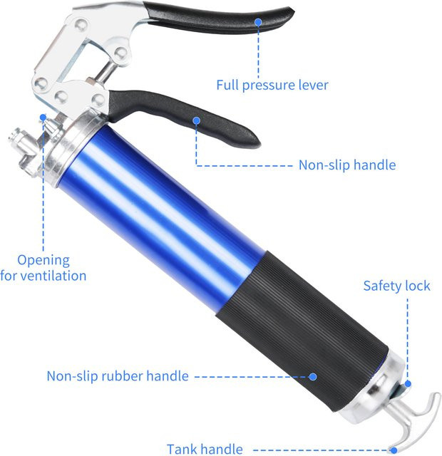 HGTUGO Fettpresse Blau – Manuelles Schmierpistolen-Set mit rutschfestem Griff und Hochdruck-Kolben für präzise Wartung mechanischer Geräte - Bild 1
